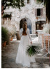 Boat Neck Lace Tulle Keyhole Back Unique Wedding Dress
